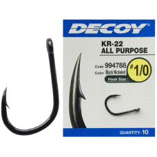 Крючок Decoy KR-22 Black Nickeled #1/0 (10 шт/уп)
