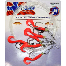Оснастка морская Spro Norway Expedition Red Fish Rig4 JP RedGrub 7/0 1.0mm 950cm (твистеры)