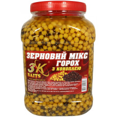 Зерновая смесь 3KBaits Зерновий Мікс Горох (з коноплeю) банка 3л