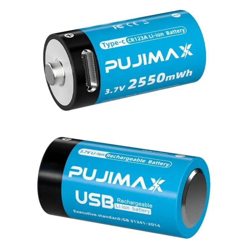 Акумуляторна батарея CR123A PUJIMAX 3,7v, 2550 mah Litium Type-C арт. PU-Cr123a