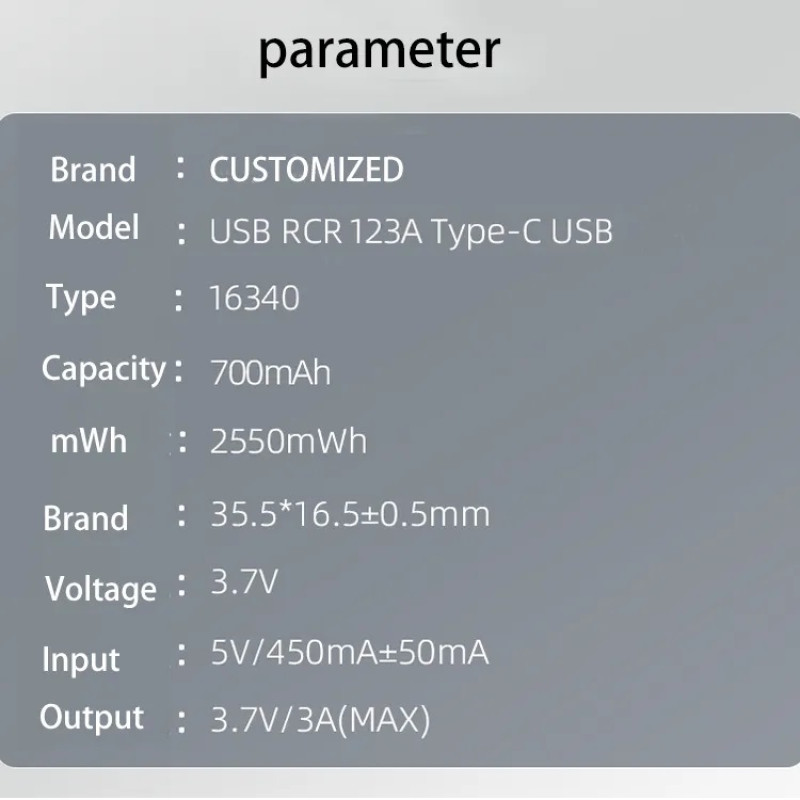Акумуляторна батарея CR123A PUJIMAX 3,7v, 2550 mah Litium Type-C арт. PU-Cr123a