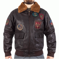 Куртка льотна шкіряна Sturm Mil-Tec Flight Jacket Top Gun Leather with Fur Collar Brown