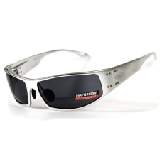 Очки защитные открытые Global Vision Bad-Ass-2 Silver (gray), серые серебристой металлической оправе