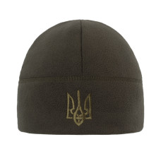 Шапка флісова Без Відвороту З Тризубом Dark olive, Dark olive, S