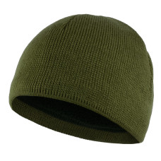  Шапка вязаная без отворота на флисе - Dark Olive