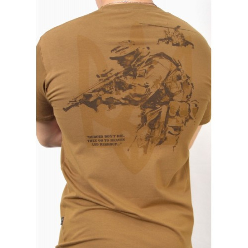 Футболка с рисунком Heroes don`t die..., Coyote Brown
